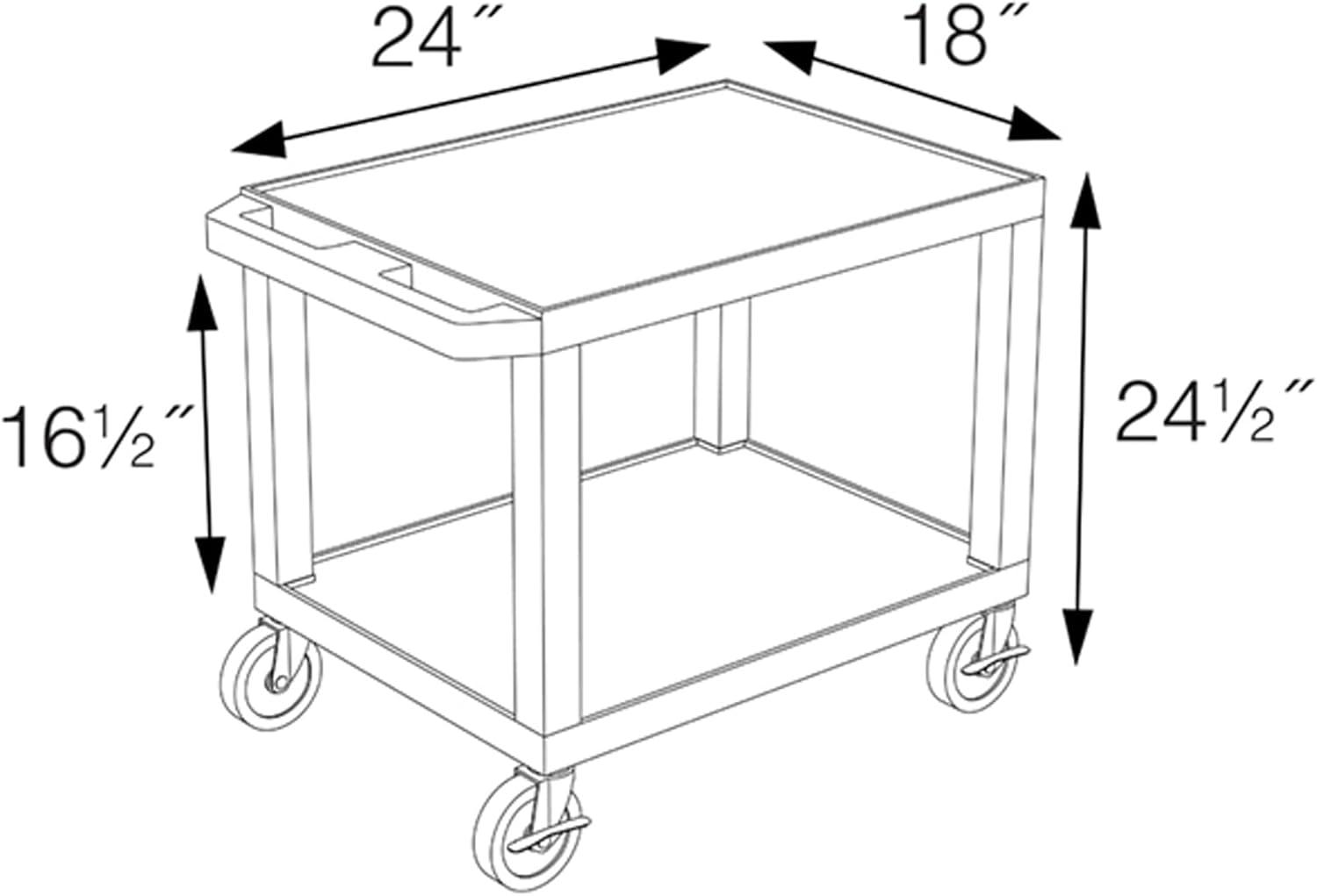 Black Thermoplastic Resin 26"H AV Utility Cart with Two Shelves