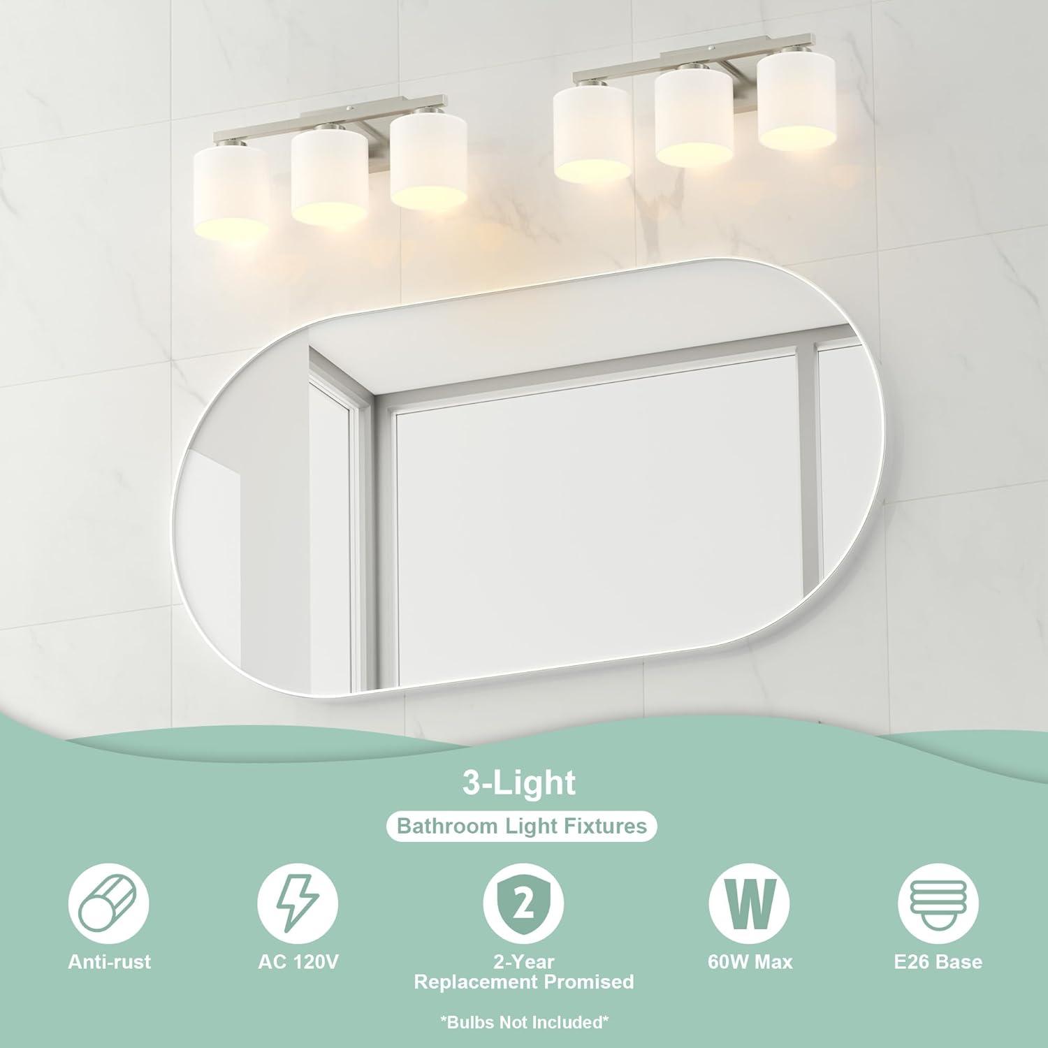 Brushed Nickel Bathroom Light Fixtures, 3-Light Modern Vanity Light Over Mirror