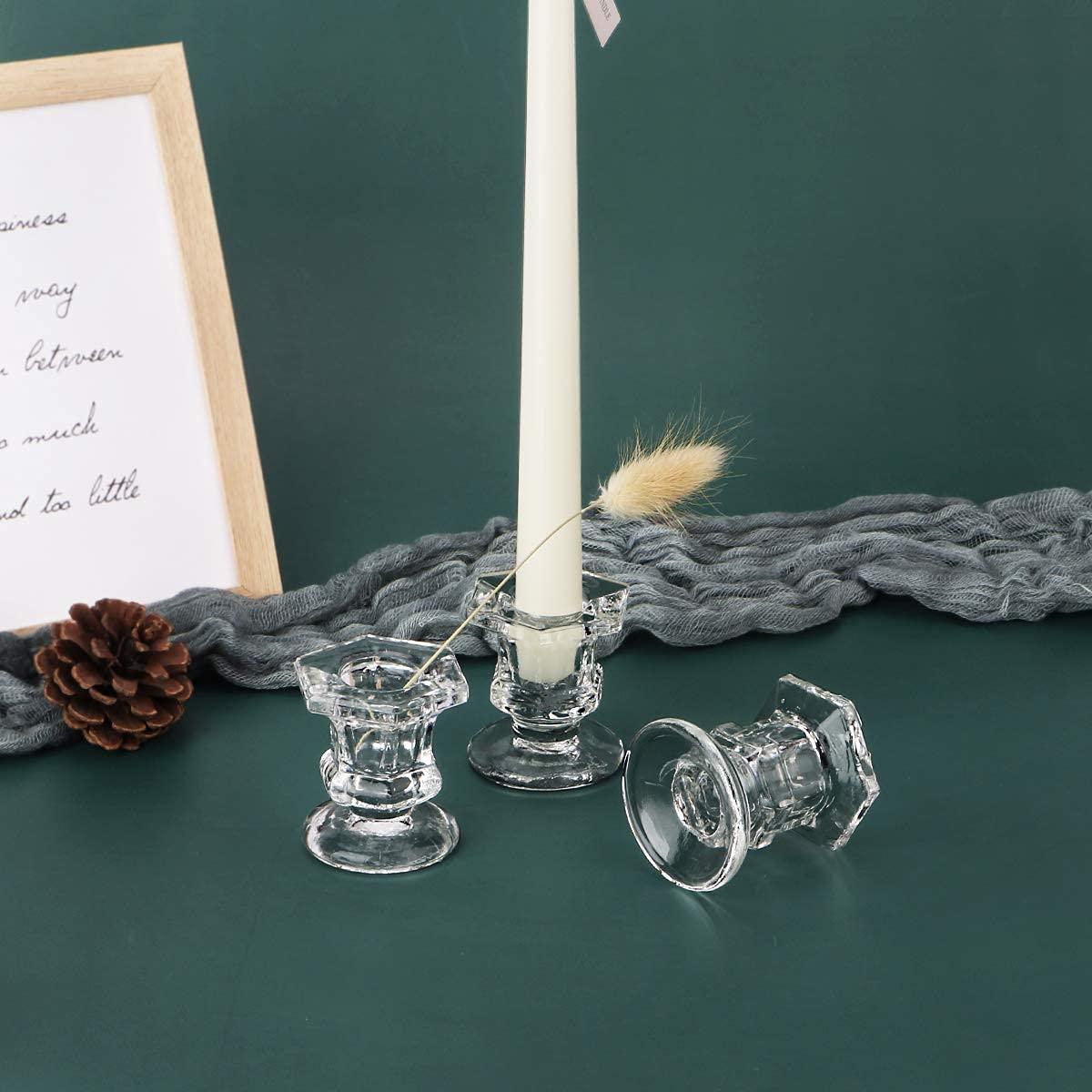 Juvale 12 Pack Clear Glass Candle Holders for Candlesticks, Taper Candles, Wedding Centerpieces, 2 x 2.3 x 2 In
