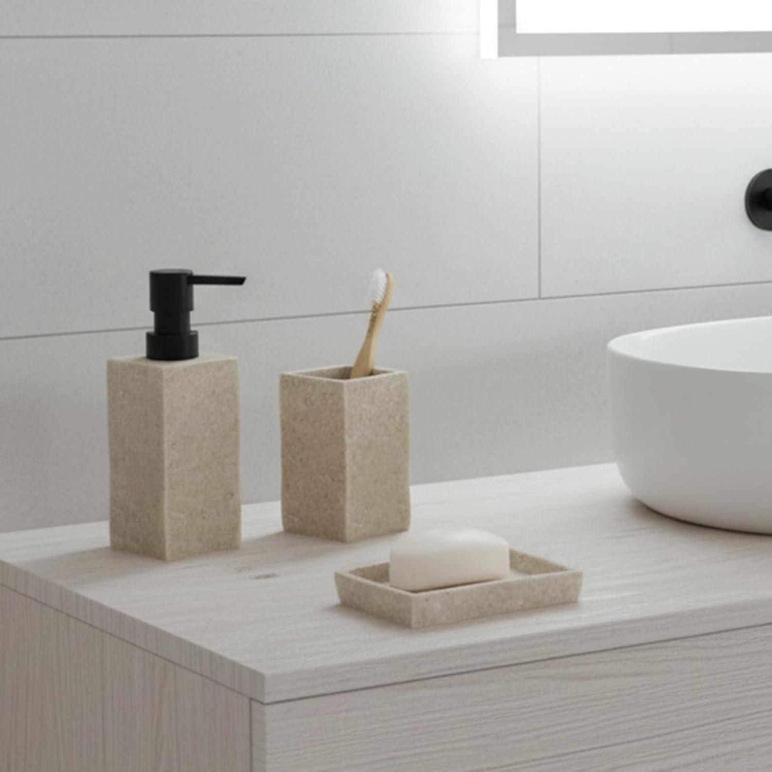 Evideco Stone Bath Square Resin Hand Soap & Lotion Dispenser