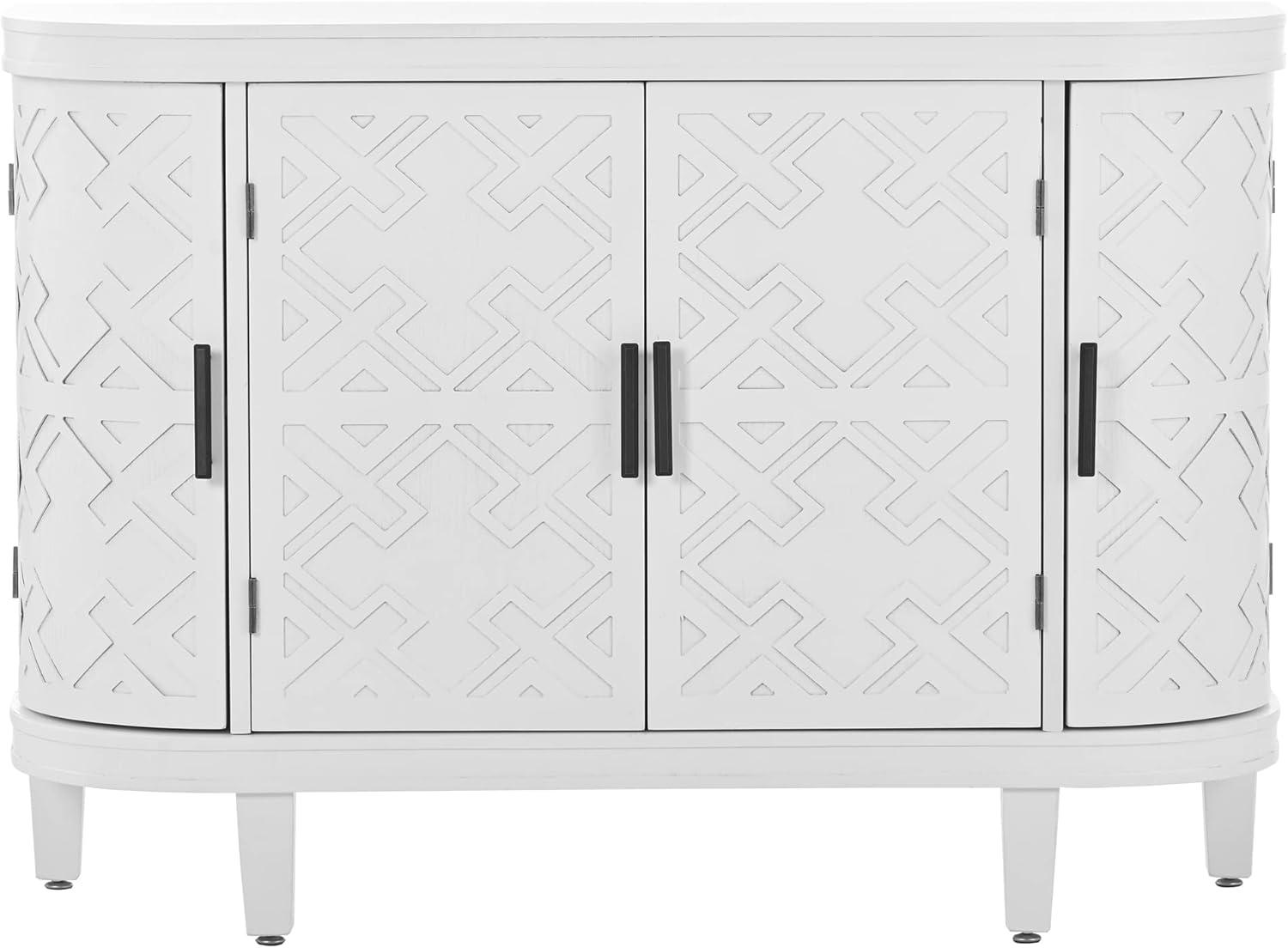 Amposei Vintage Curved Sideboard Buffet 47.2-Inch Accent Storage Cabinet Wooden Console Table Coffee Bar Cabinet with 4 Doors and Interior Shelves for Living Room Entryway (White)
