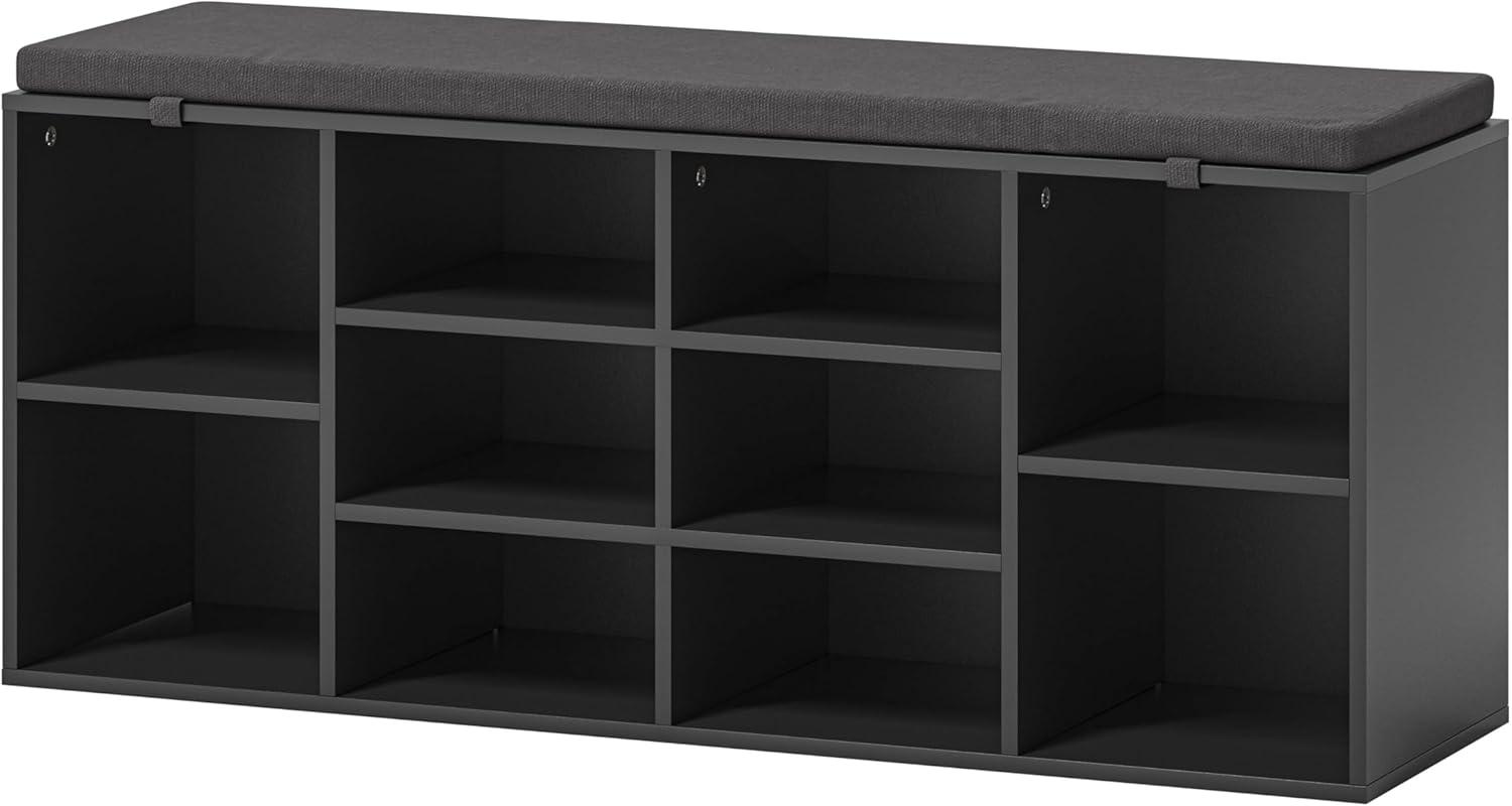 Bifanuo Shoe Storage Bench, 10 Cubbies Shoe Rack Bench with Padded Seat, Space Saving Shelf for Entryway, Living Room, Hallway, Bedroom, Black