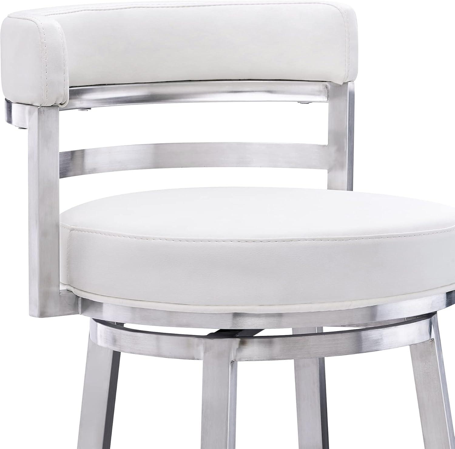 Titana 26" Counter Height Swivel White Faux Leather and Brushed Stainless Steel Bar Stool