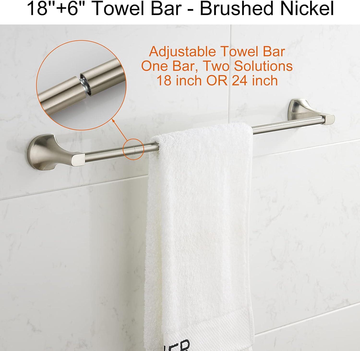 Brushed Nickel 4-Piece Bathroom Hardware Set with Adjustable Towel Bar