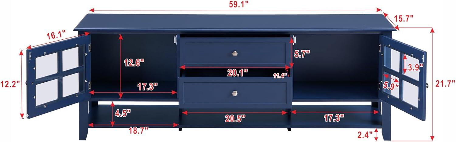 Blue MDF Modern TV Stand with Cabinets for TVs up to 60 inches