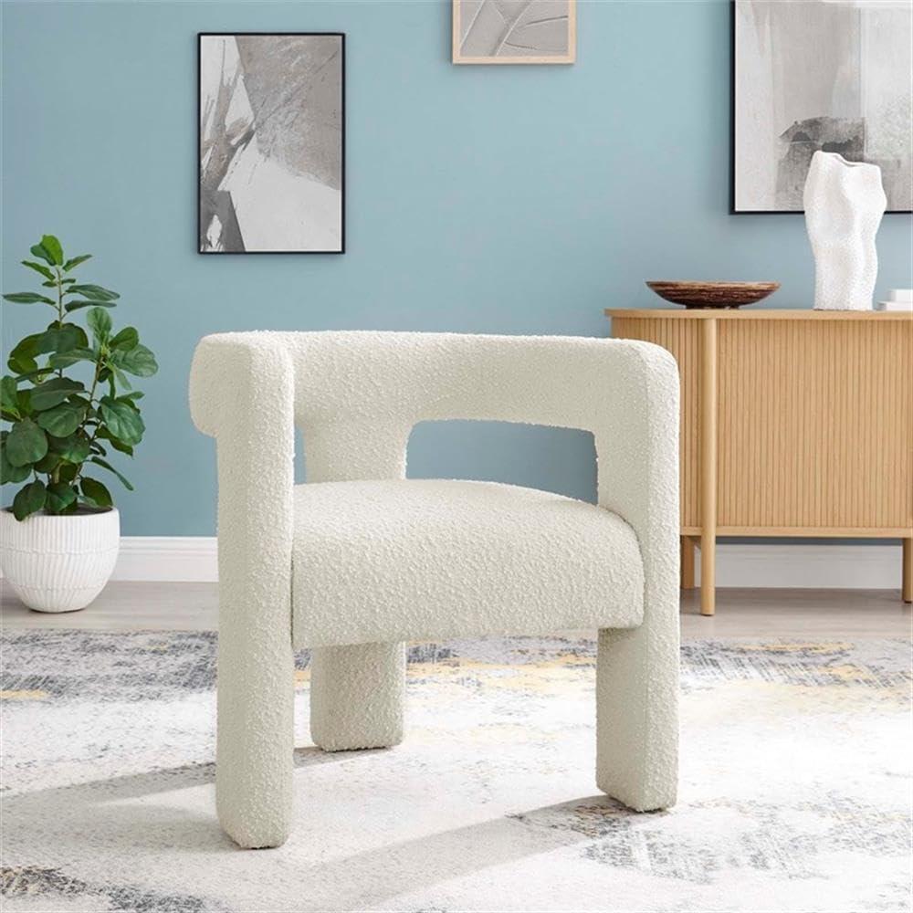 Modway Kayla Upholstered Modern Boucle Fabric Armchair in Ivory