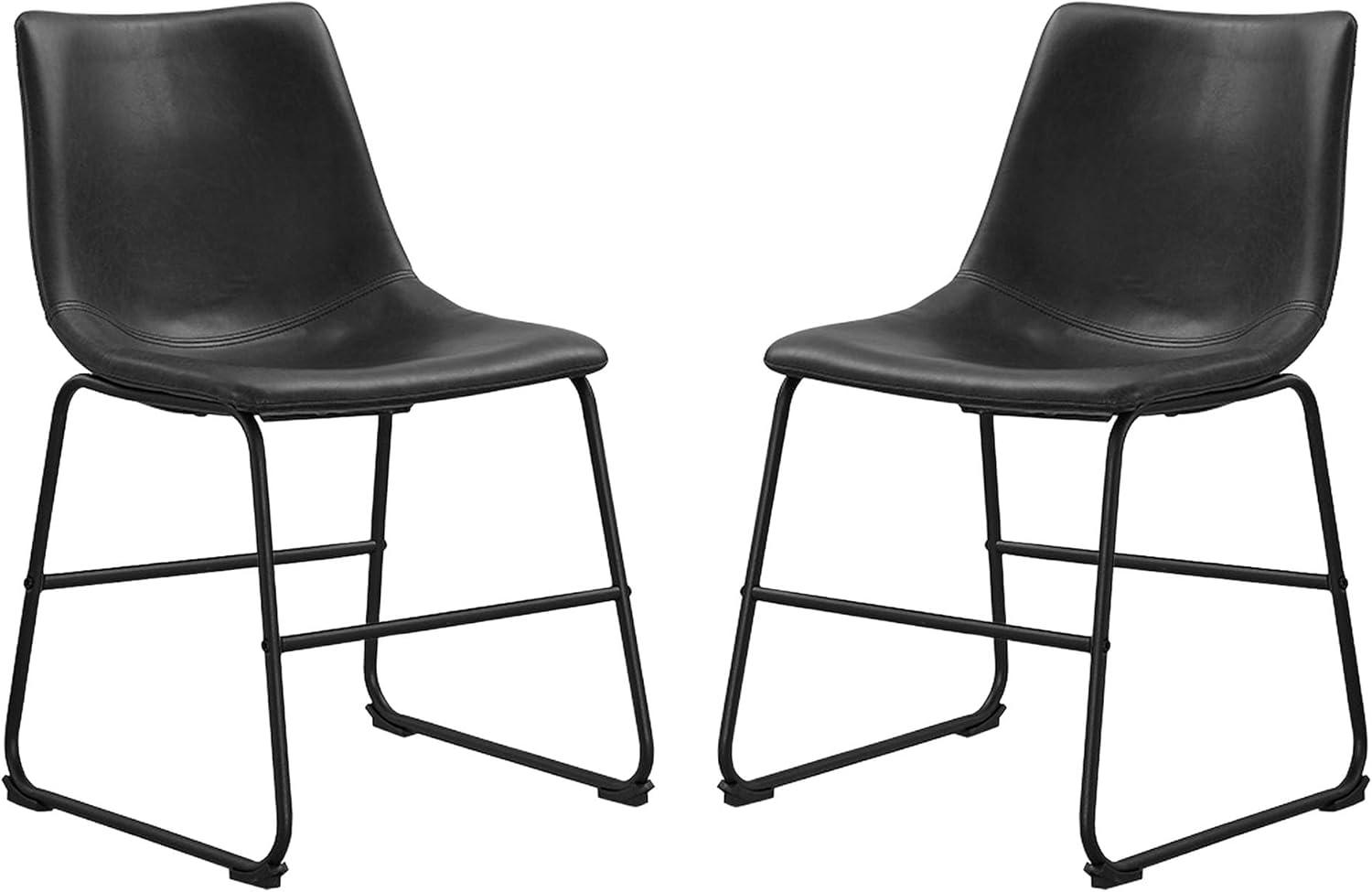 Sleek Black Faux Leather and Metal Space-Saving Dining Chair Set