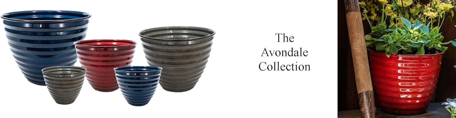 Robert Allen Home & Garden Ironstone 12" Avondale Round Metal Planter in Autumn Blaze