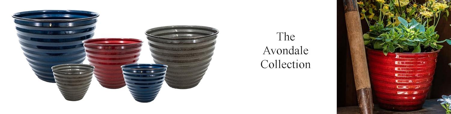 Robert Allen Home & Garden Ironstone 12" Avondale Round Metal Planter in Autumn Blaze