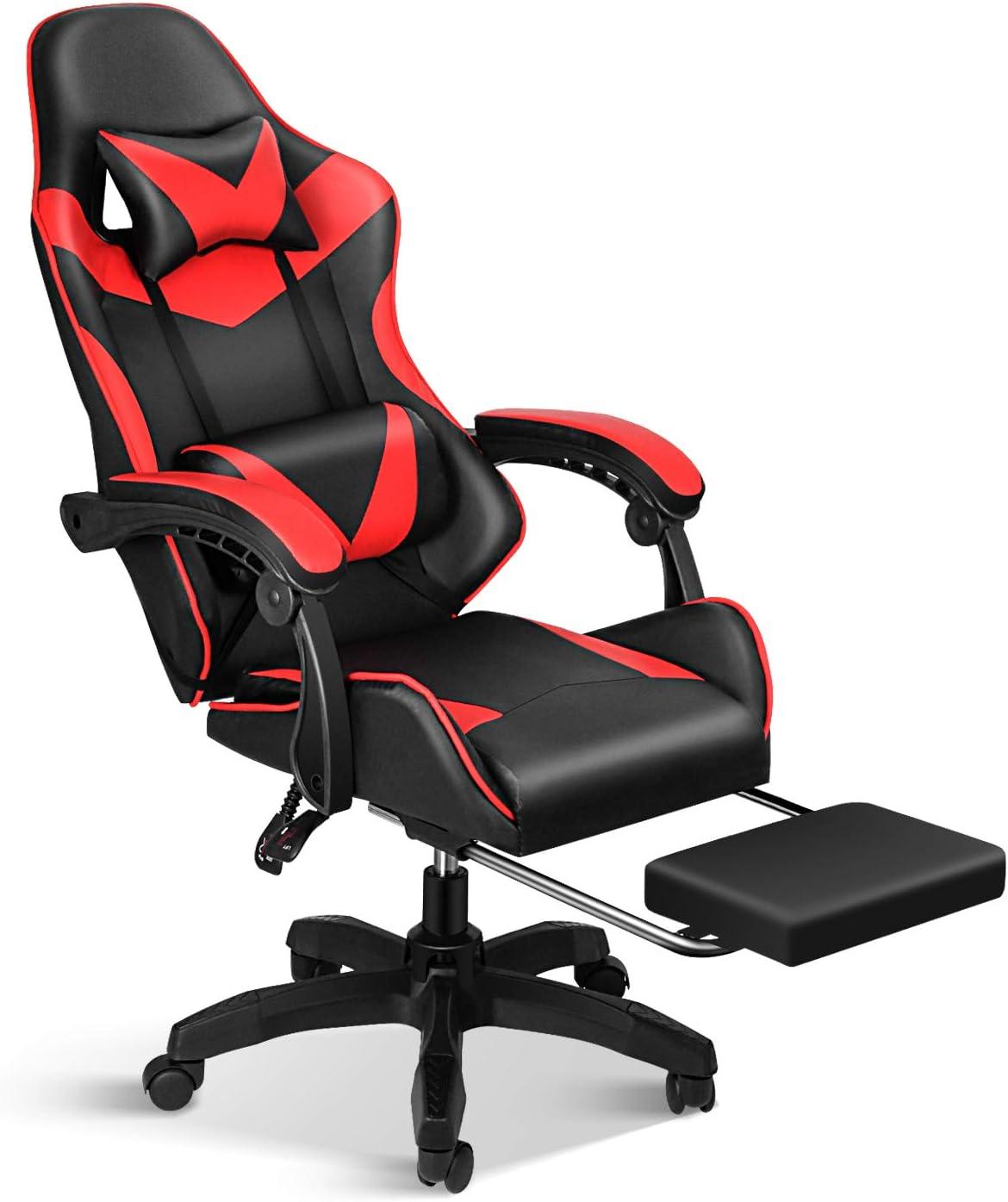 Black and Red Ergonomic Gaming Chair with Footrest