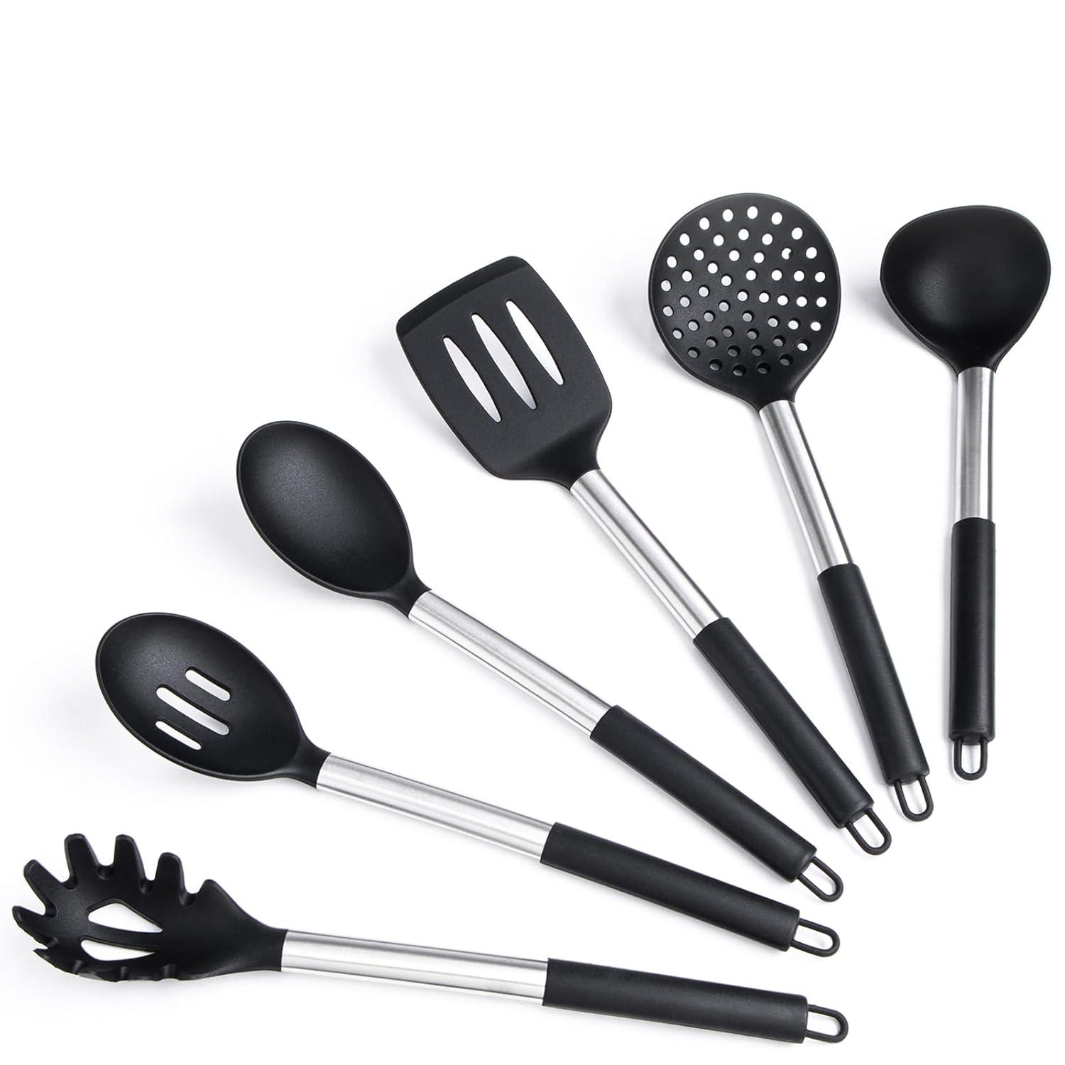 Culinary Couture Kitchen Utensils Set Cooking Essentials Silicone & Stainless Steel Set of 6 Turquoise