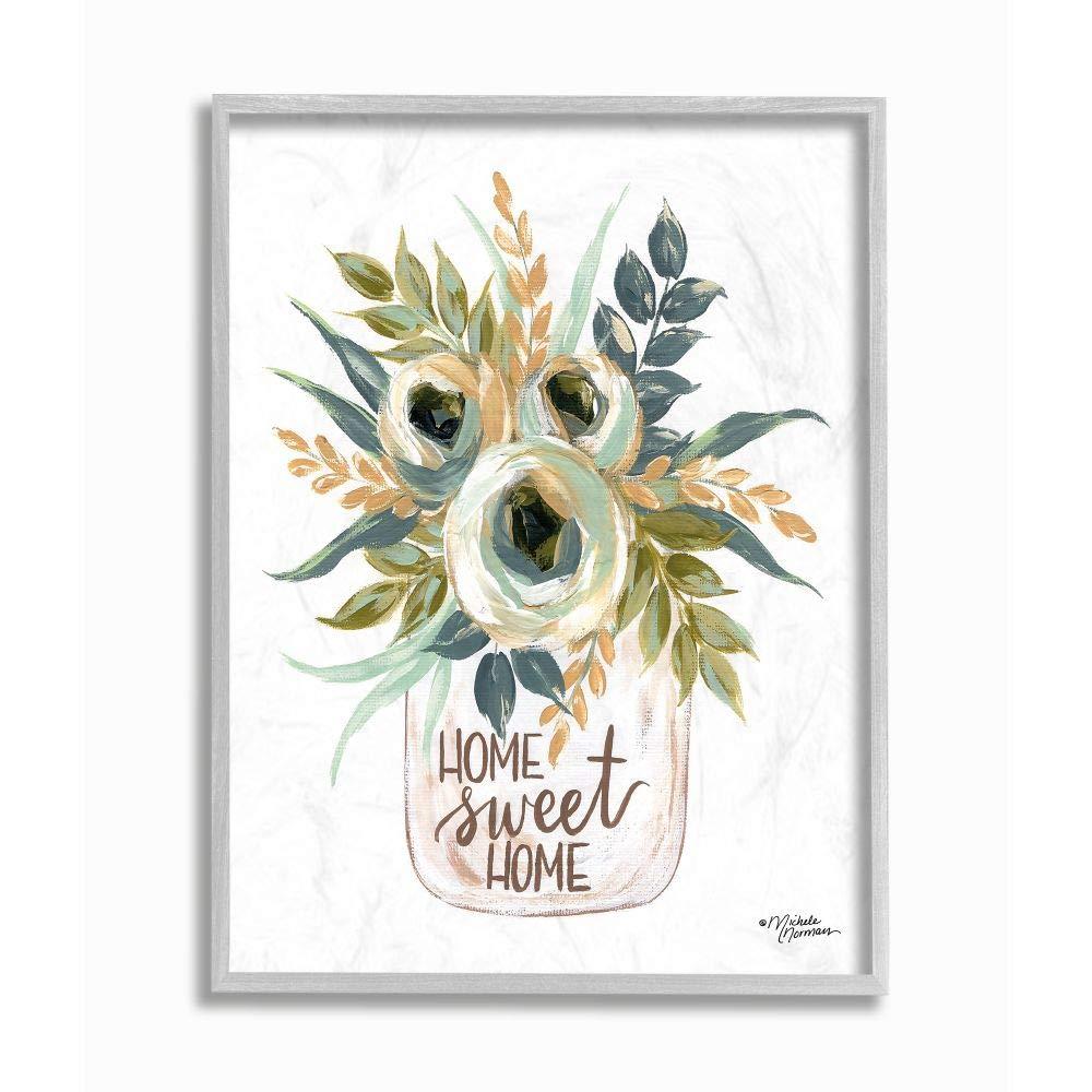 Home Sweet Home Floral Print on Canvas with Gray Frame