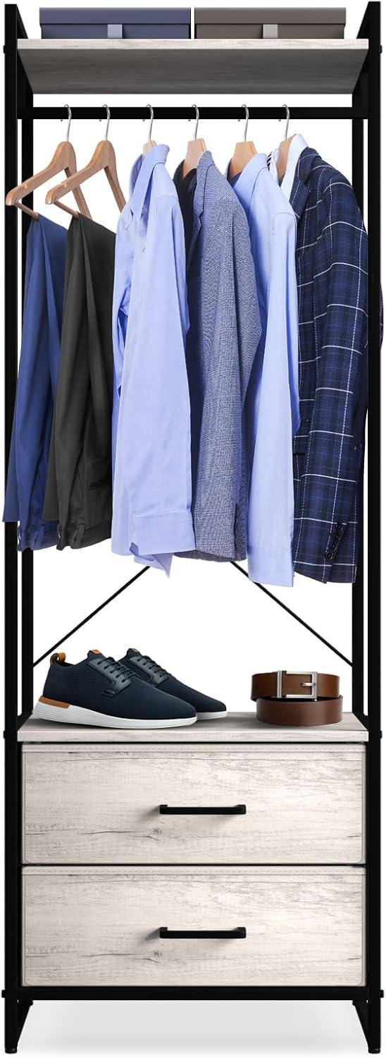 Sorbus Clothing Rack with Drawers – Tall Garment Rack with Wood Top, Steel Frame & Fabric Drawers – Stand Alone Closet Organizer, Greige