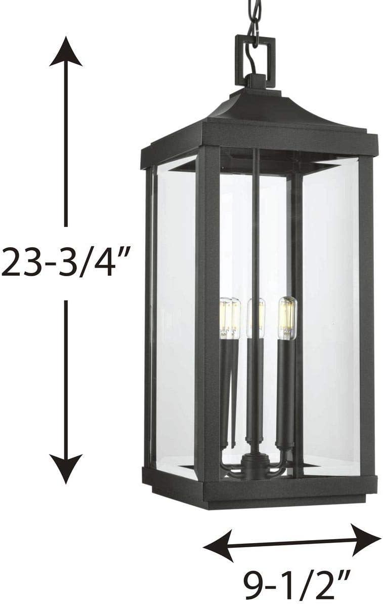 Progress Lighting Gibbes Street 3-Light Outdoor Hanging Lantern, Antique Bronze, Etched White Pillar Shade