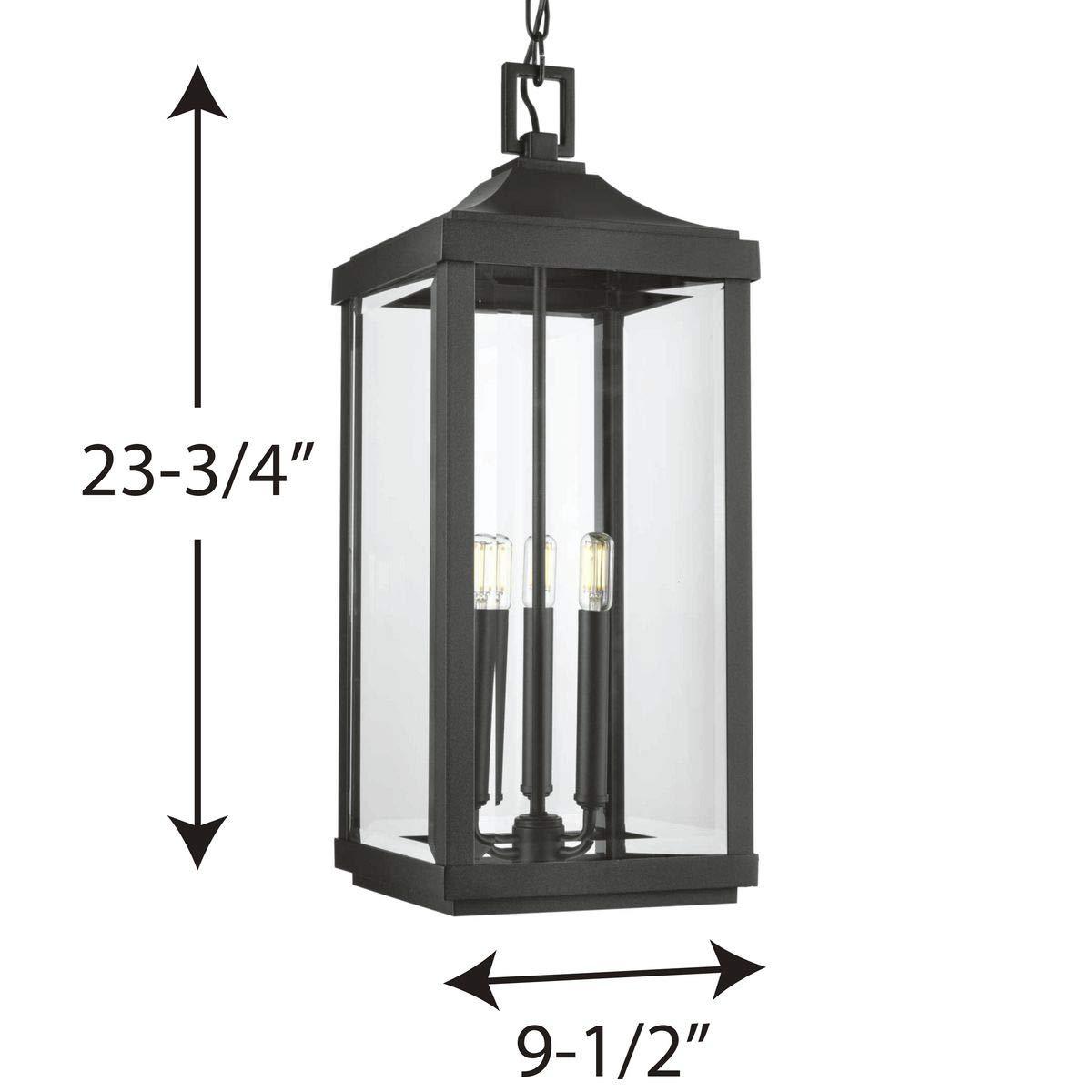 Progress Lighting Gibbes Street 3-Light Outdoor Hanging Lantern, Antique Bronze, Etched White Pillar Shade
