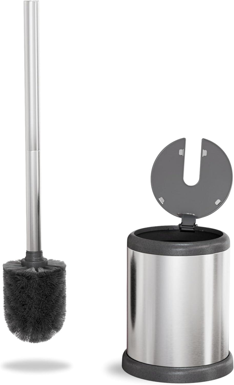 Chrome Stainless Steel Toilet Brush with Holder and Lid