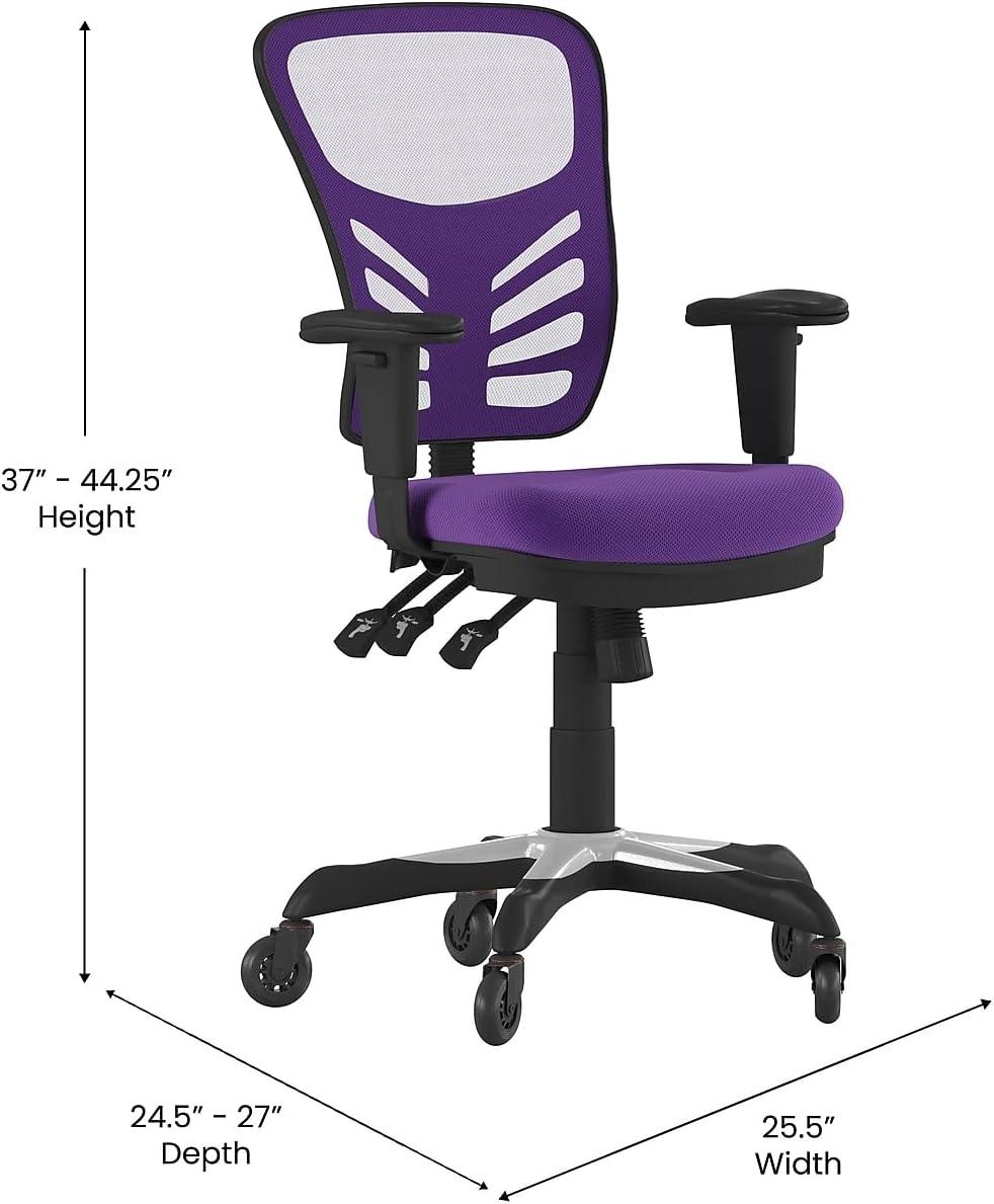 Ergonomic Purple Mesh Task Chair with Adjustable Arms & Lumbar Support