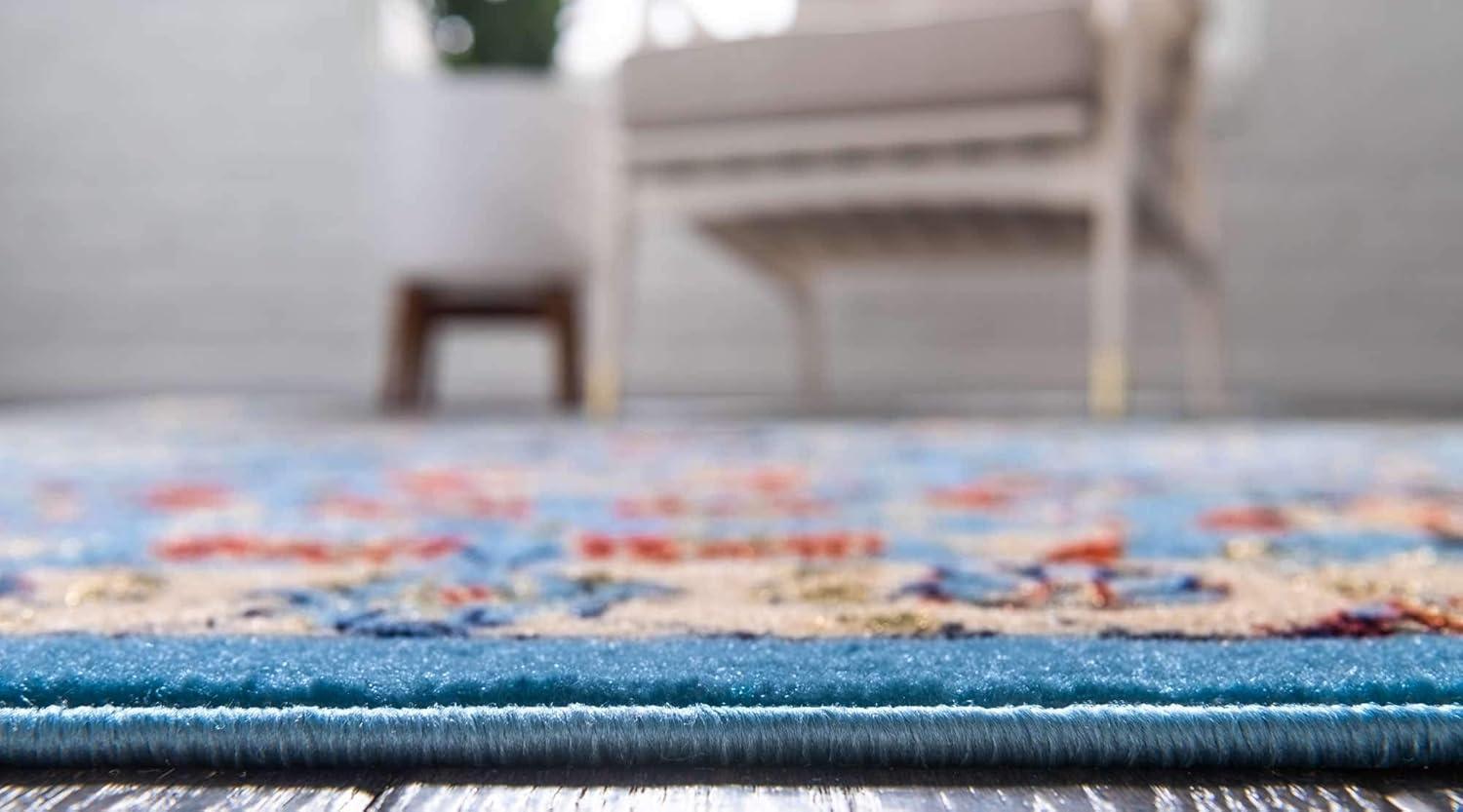 Rugs.com Neda Collection Rug – 4' x 6' Blue Low Rug Perfect For Entryways, Kitchens, Breakfast Nooks, Accent Pieces