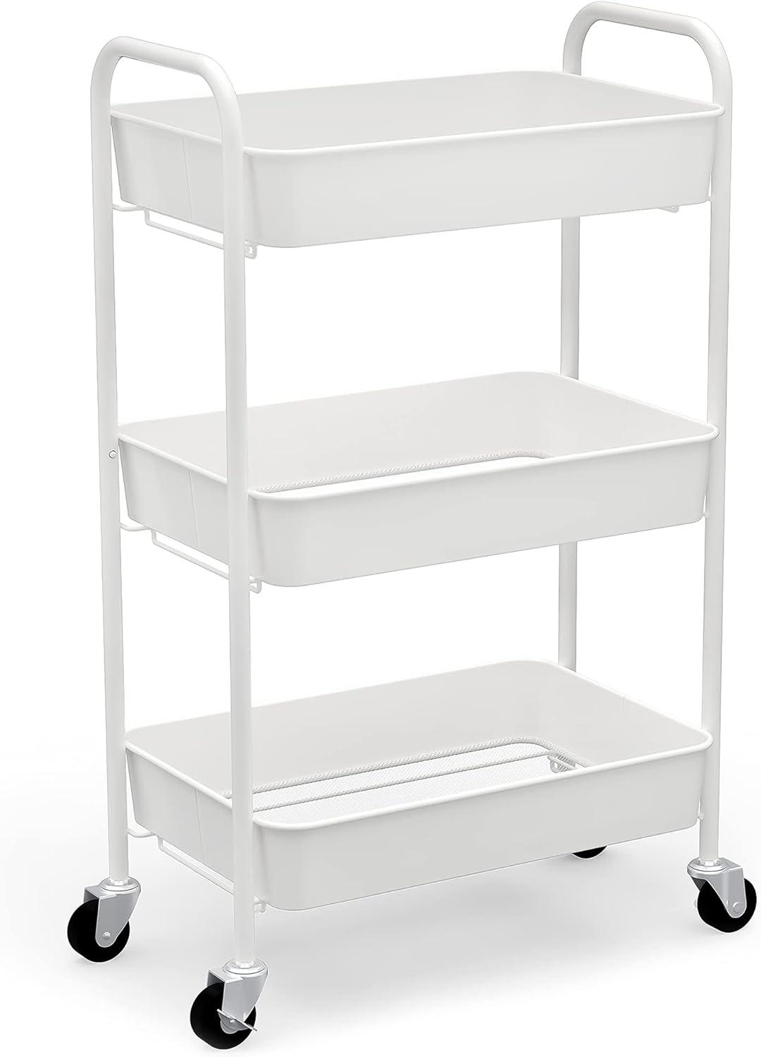 White 3-Tier Stainless Steel Kitchen Cart with Storage