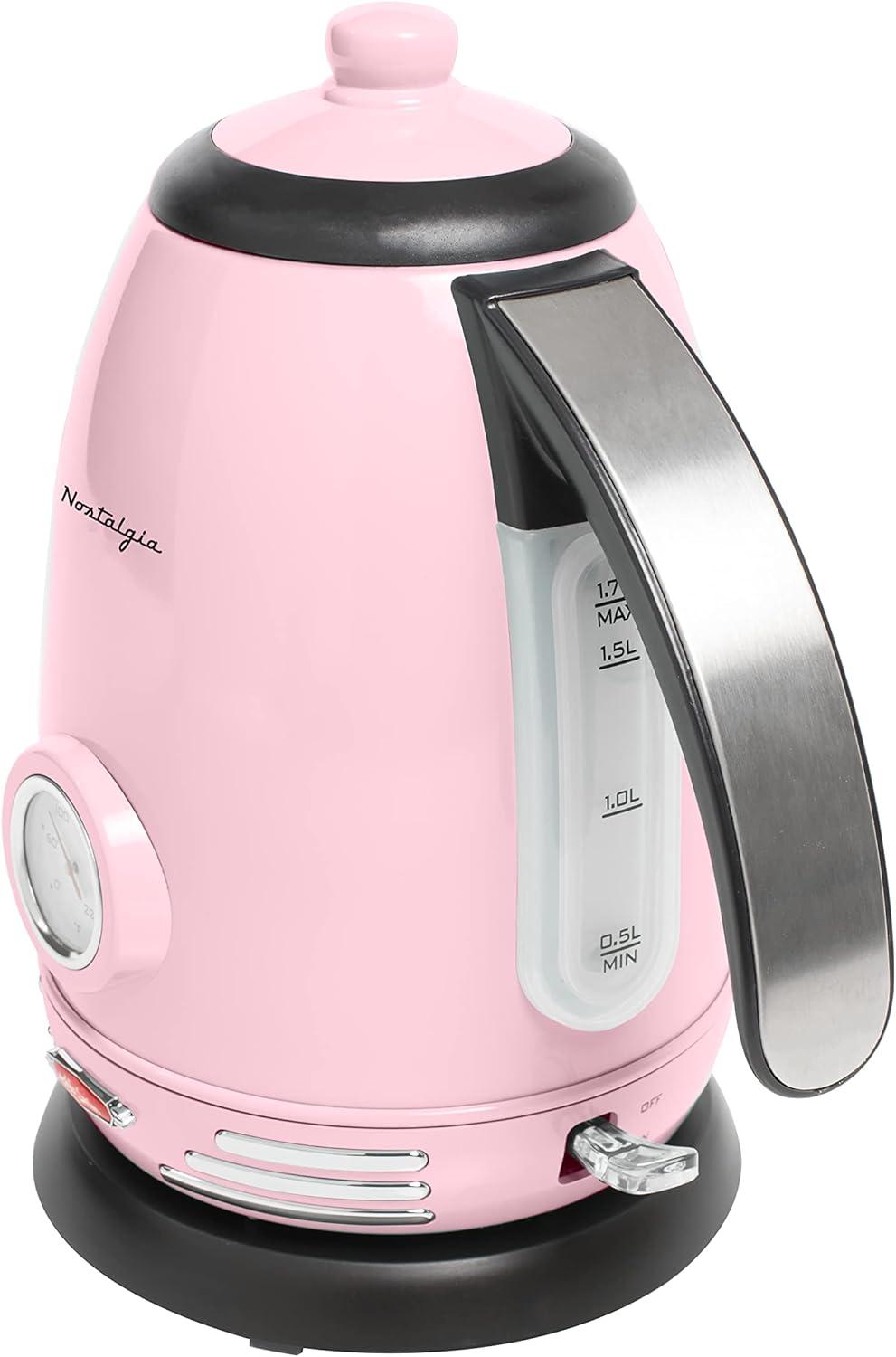 Nostalgia Retro 1.7-liter Stainless Steel Electric Water Kettle With Strix Thermostat, Pink