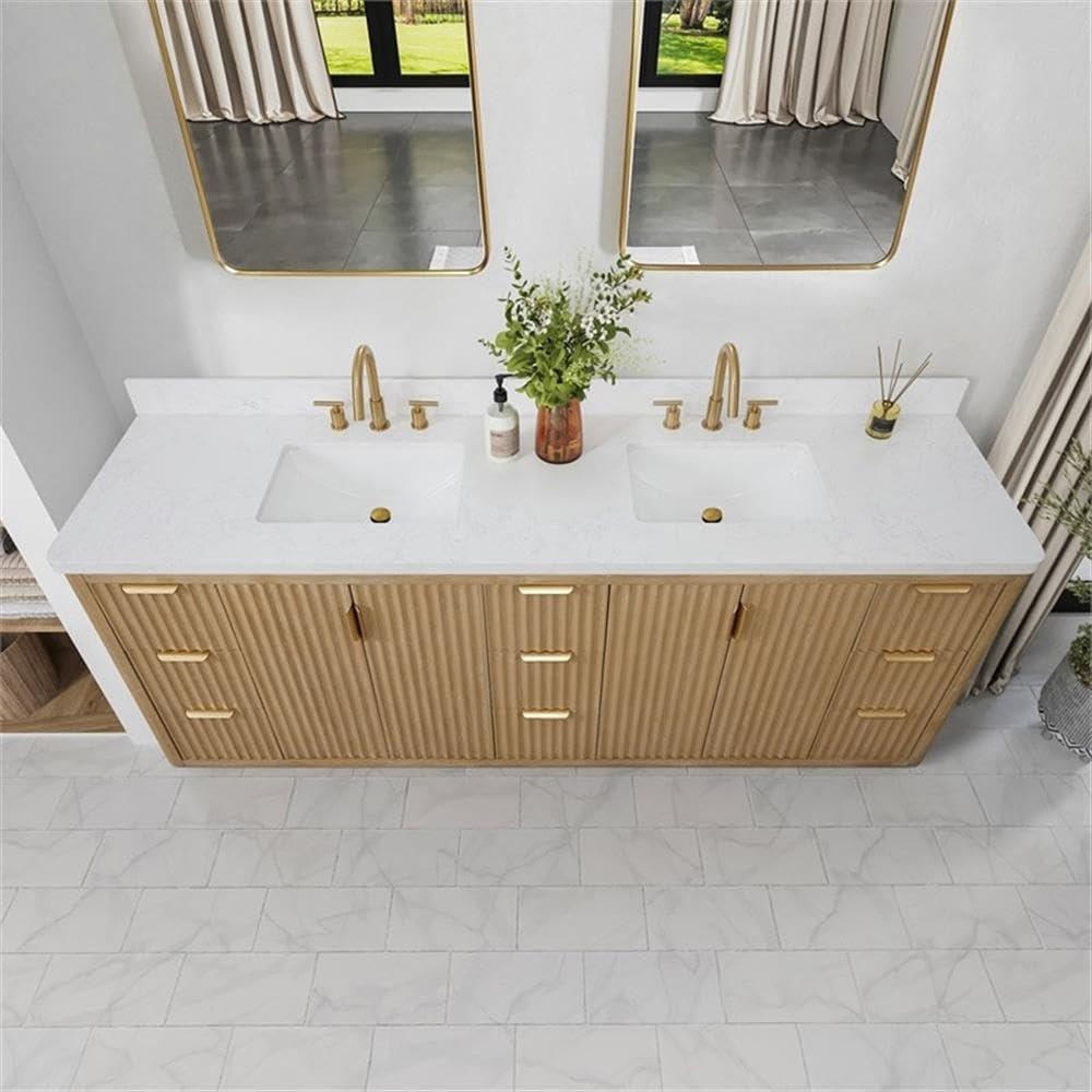 Cadiz 84" Double Bathroom Vanity in Washed Ash Grey w/Lightning White Composite