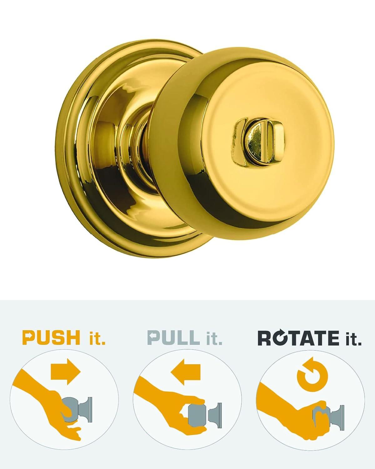Brinks Home Security Push Pull Rotate Door Locks 23021-105 Stafford Style Interior Locking Door Knob, Polished Brass