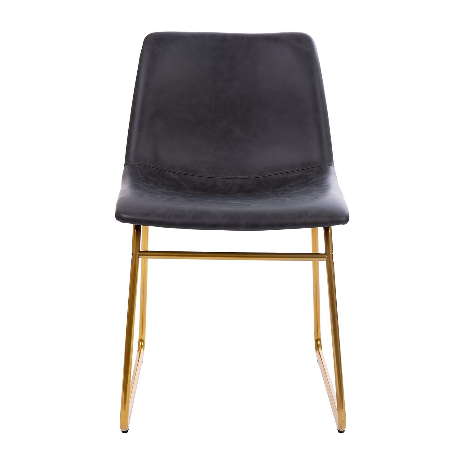 Taylor & Logan 18 Inch Indoor Dining Table Chairs, LeatherSoft Upholstery-Set of 2 Gray Faux Leather/Black Frame