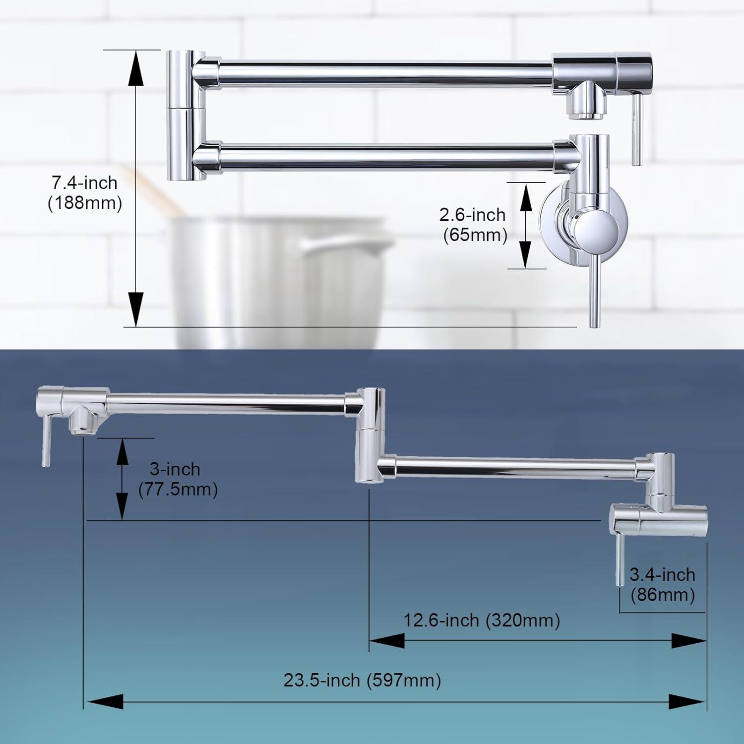 Chrome Wall Mount Double Handle Pot Filler Faucet