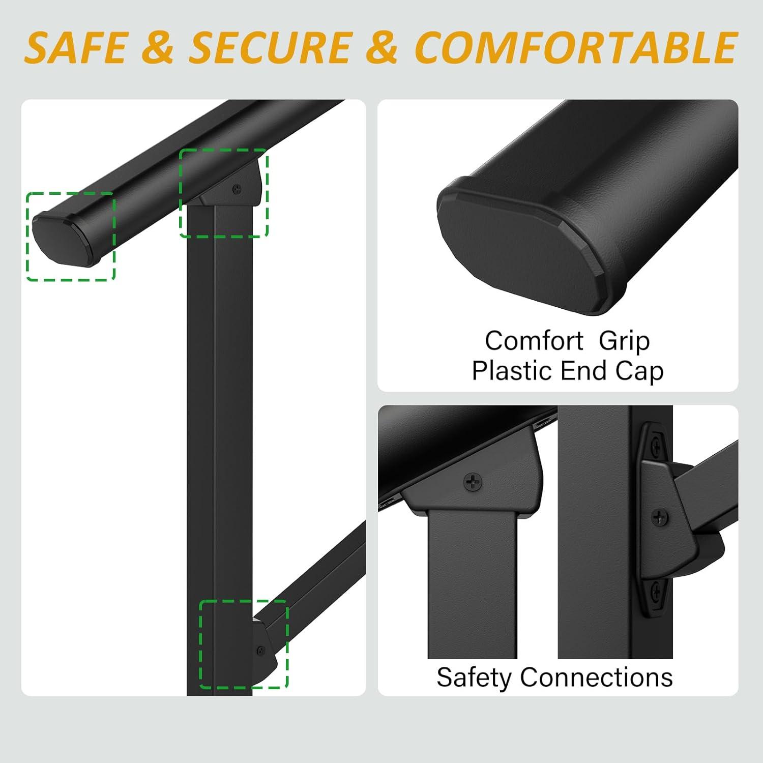 ROOMTEC 2 Pack 5 Step Handrails - Outdoor Safety Hand Rails, Black Wrought Iron Stair Railing Kit (4-5 Steps)