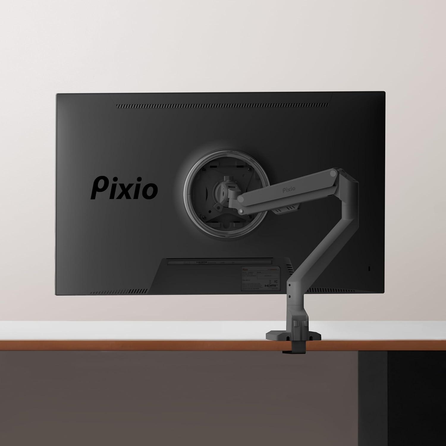 Pixio PS1S Wave Black Single Monitor Arm Stand Desk Mount - Fits up to 32 inches Monitors and up to 19.8lbs. VESA Compatibility and Integrated Cable Management