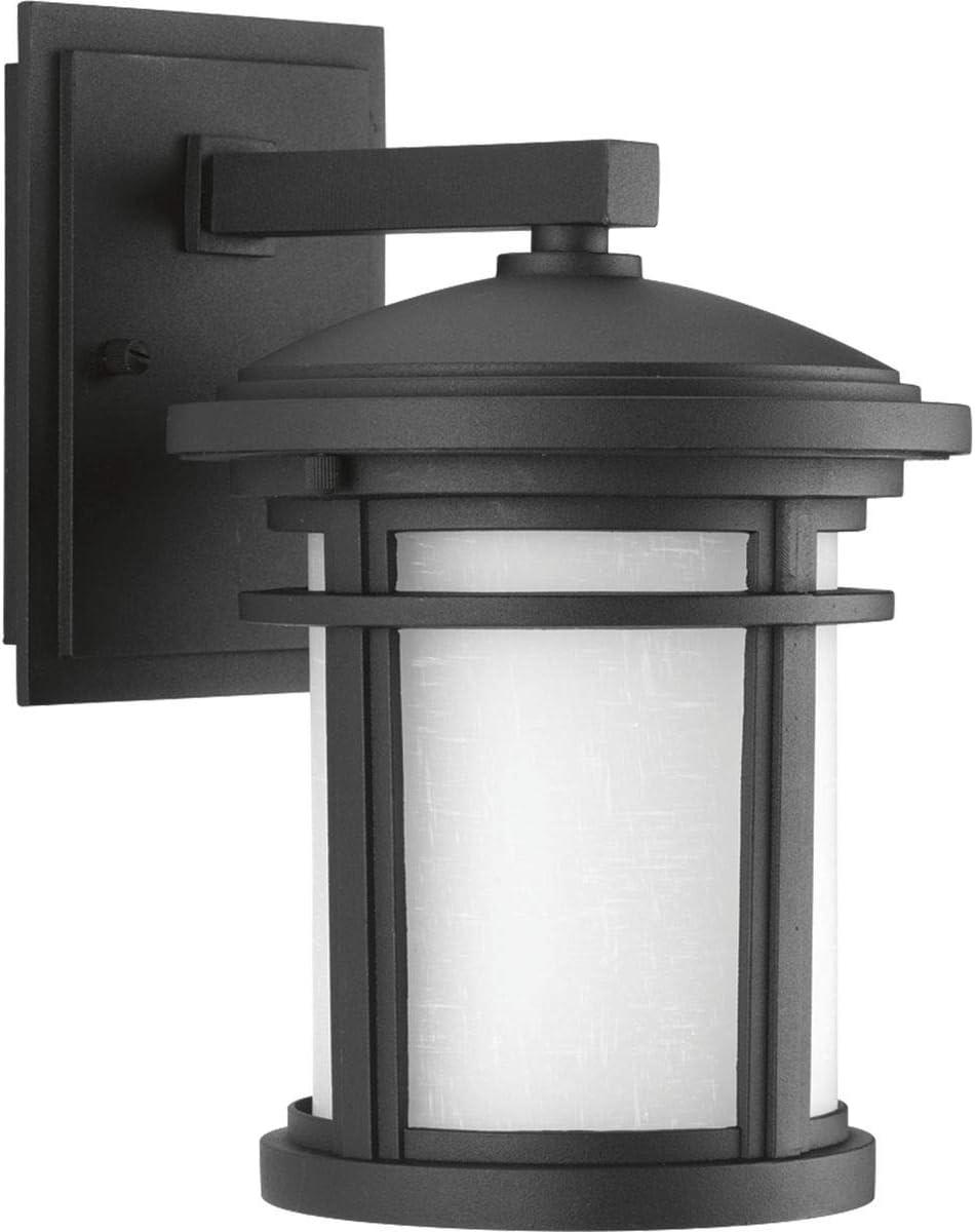 Progress Lighting Wish 1-Light Outdoor Black Wall Lantern with Etched Umber Linen Glass and Dark Sky Shield