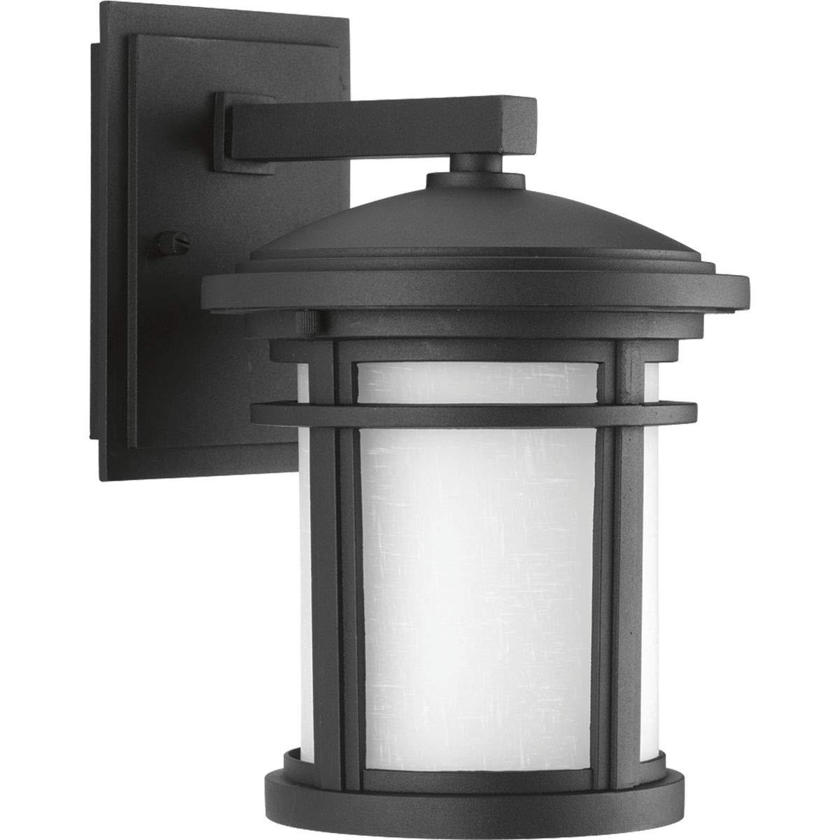 Progress Lighting Wish 1-Light Outdoor Black Wall Lantern with Etched Umber Linen Glass and Dark Sky Shield