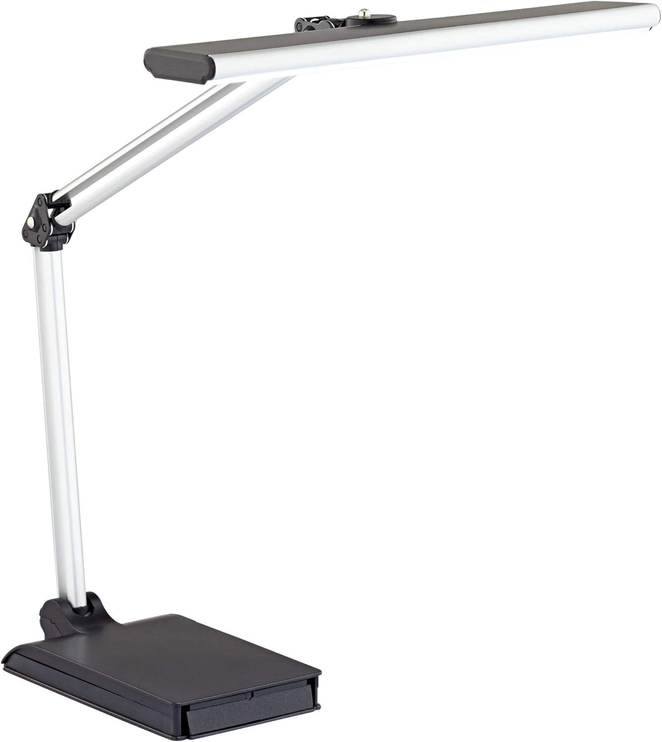 360 Lighting Flynn Modern Desk Lamp 25" High Metallic Black Silver with USB Charging Port Phone Cradle Adjustable Swivel LED for Living Room Office