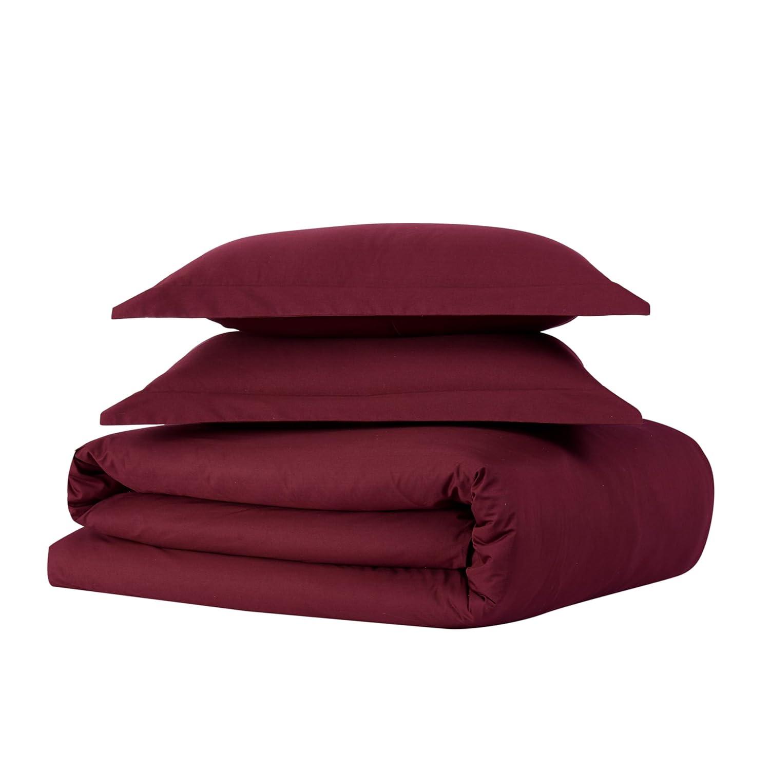 3pc King Classic Cotton Duvet Set Burgundy - Brooklyn Loom: OEKO-TEX Certified, Includes 2 Shams, Hidden Button Closure