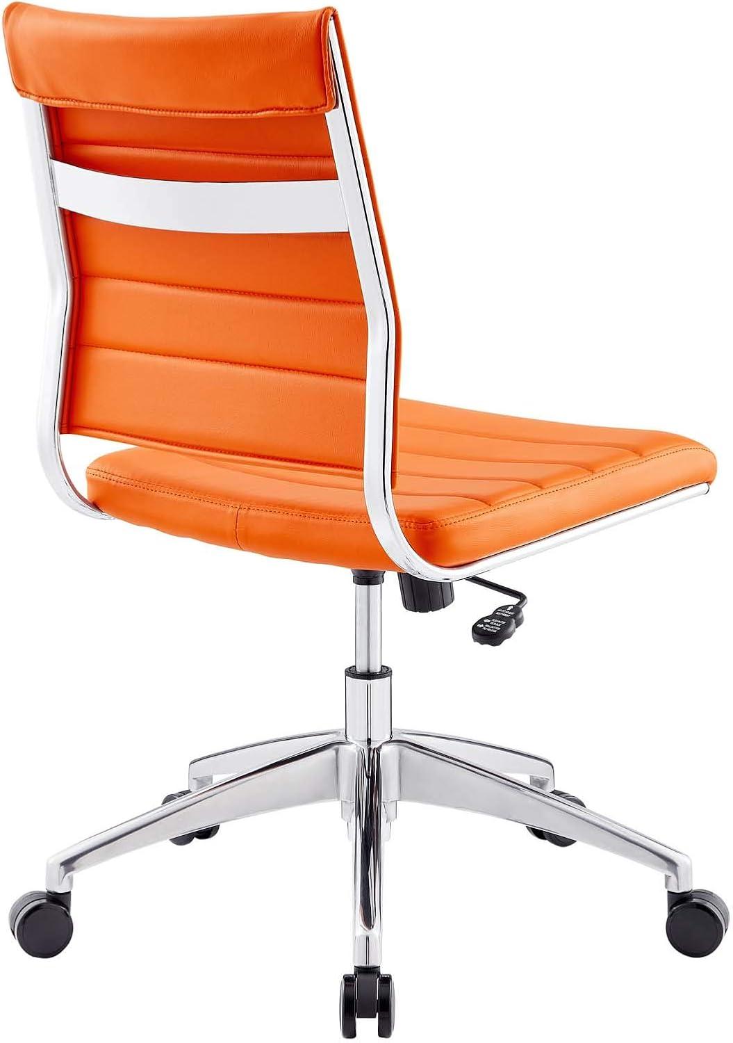 Orange Armless Swivel Office Chair with Metal Base