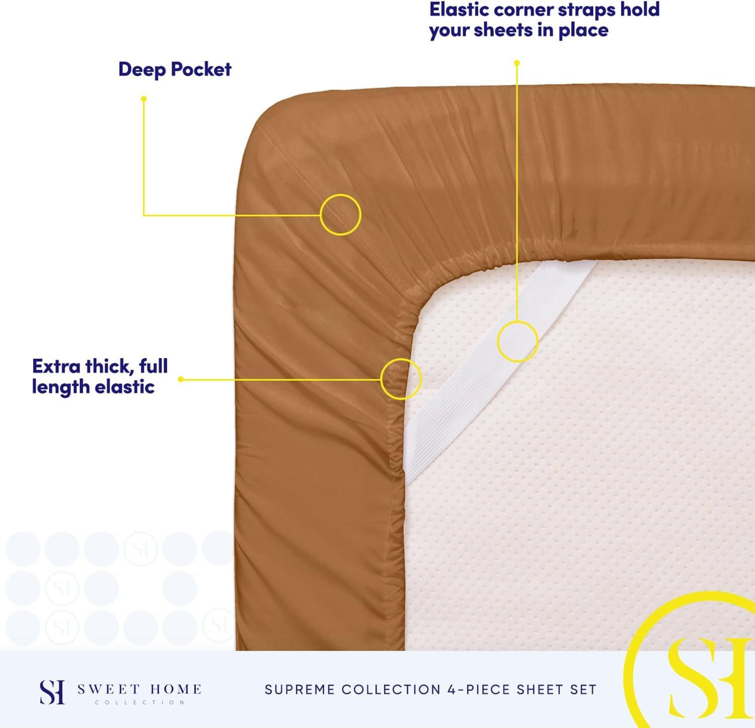 Sweet Home Collection 1800 Series Bed Sheets - Extra Soft Microfiber Deep Pocket Sheet Set - Mocha, Queen