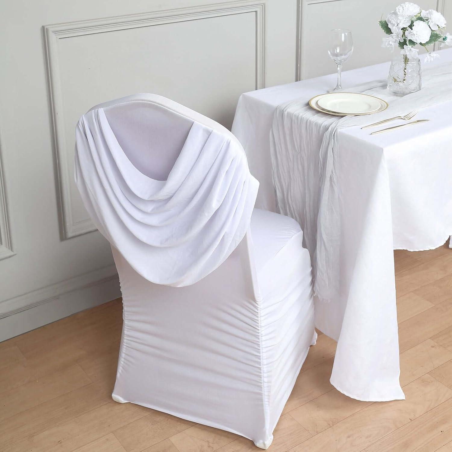 Efavormart White Ruched Swag Back Premium Spandex Fitted Banquet Chair Cover With Foot Pockets