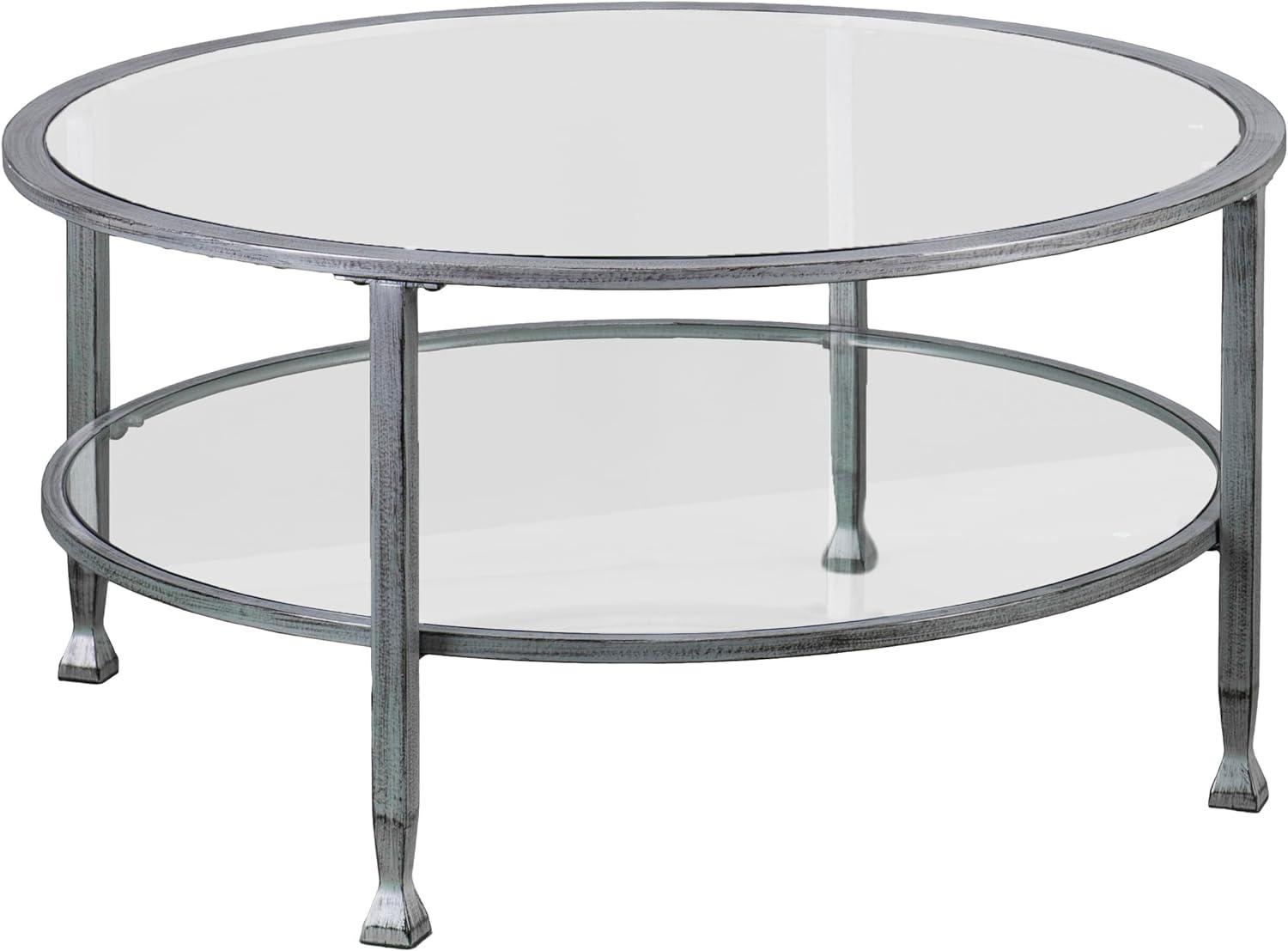 36" Round Silver Glass 2-Tier Coffee Table