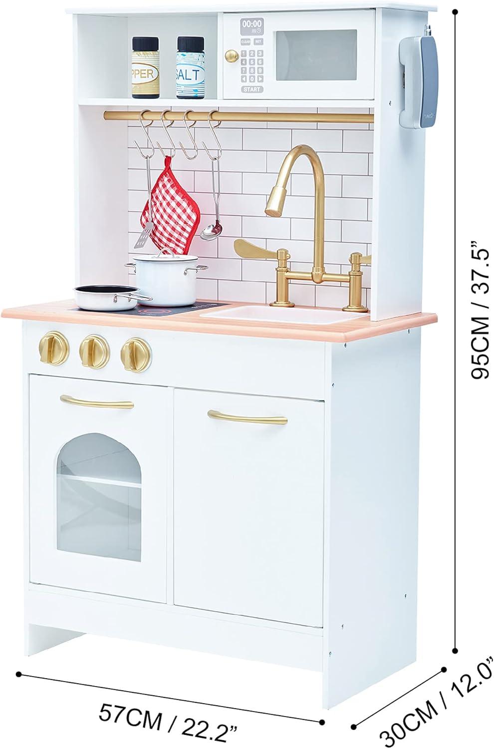 Teamson Kids Little Chef Boston Wooden Pretend Play Kitchen Set with Oven, Microwave and Acessory Set