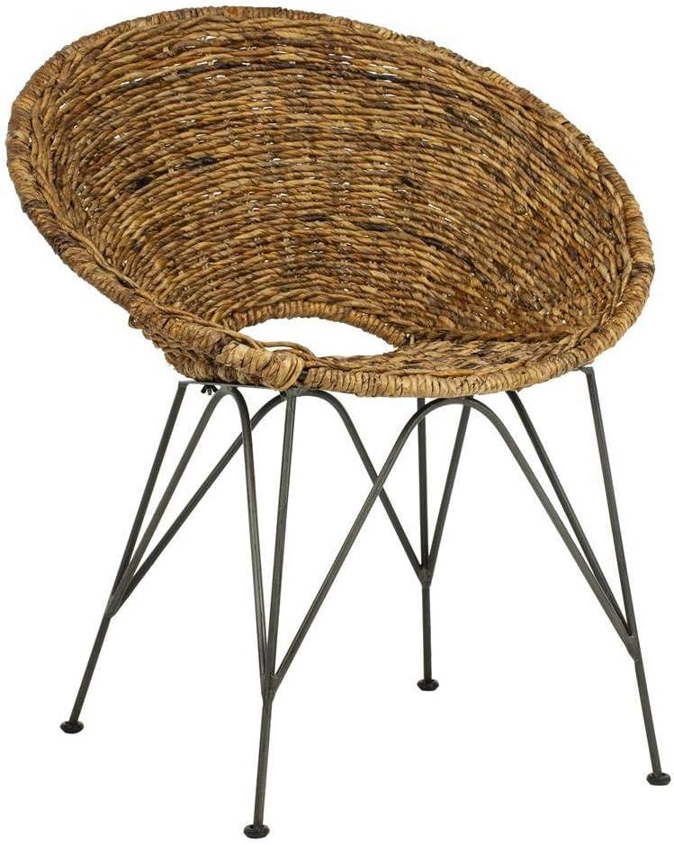 SAFAVIEH Sierra Rattan Mid-Century Nautical Accent Chair, Natural/Dark Steel