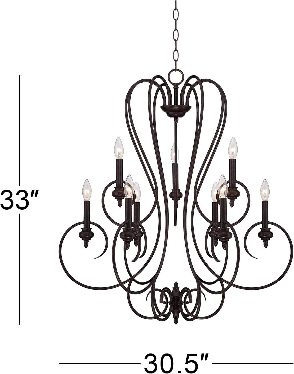 Franklin Iron Works Channing Bronze Chandelier 30 1/2" Wide Curved Scroll 9-Light Fixture for Dining Room House Foyer Kitchen Island Entryway Bedroom