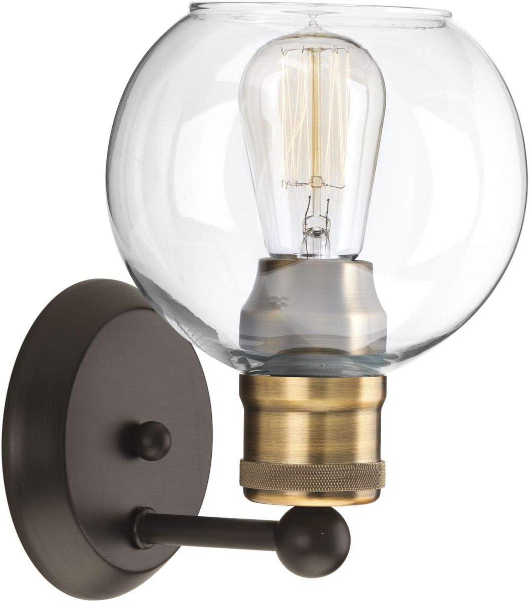 Progress Lighting Hansford 1-Light Bath & Vanity Fixture, Antique Bronze, Clear Spherical Shade