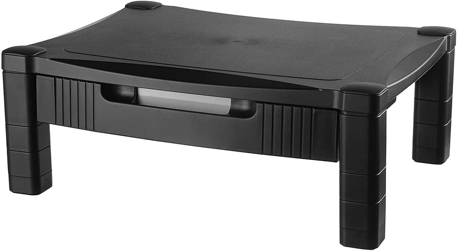 Kantek MS420 Height-Adjustable Stand with Drawer, 17 x 13 1/4 x 3 to 6 1/2, Black