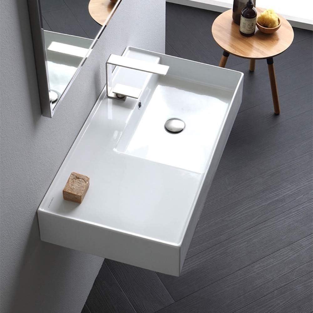 Scarabeo By Nameeks 17.3'' White Ceramic Rectangular Vessel, Wall Mount Bathroom Sink with Overflow