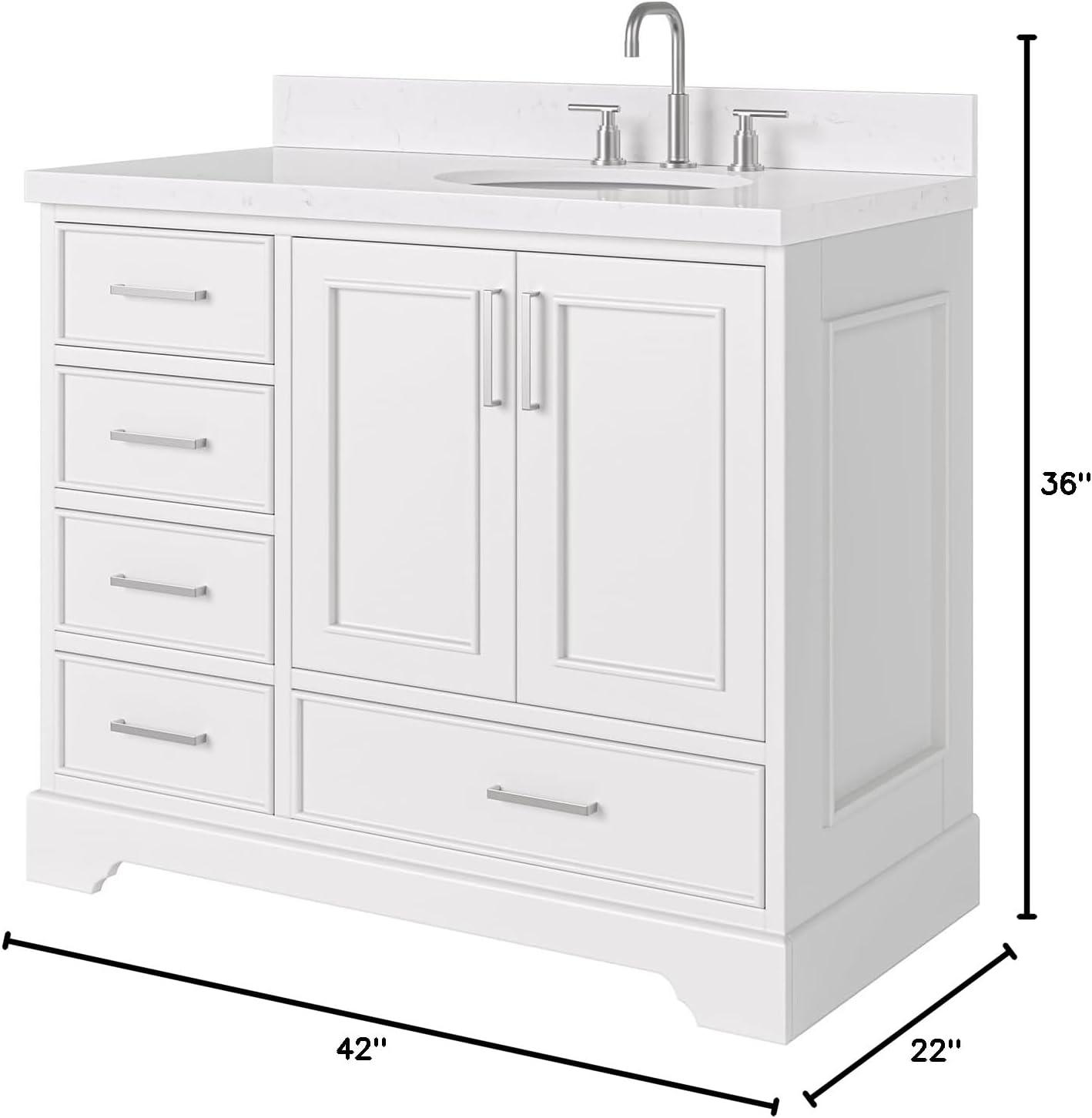 Stafford 42" White Freestanding Single Bathroom Vanity with Quartz Top