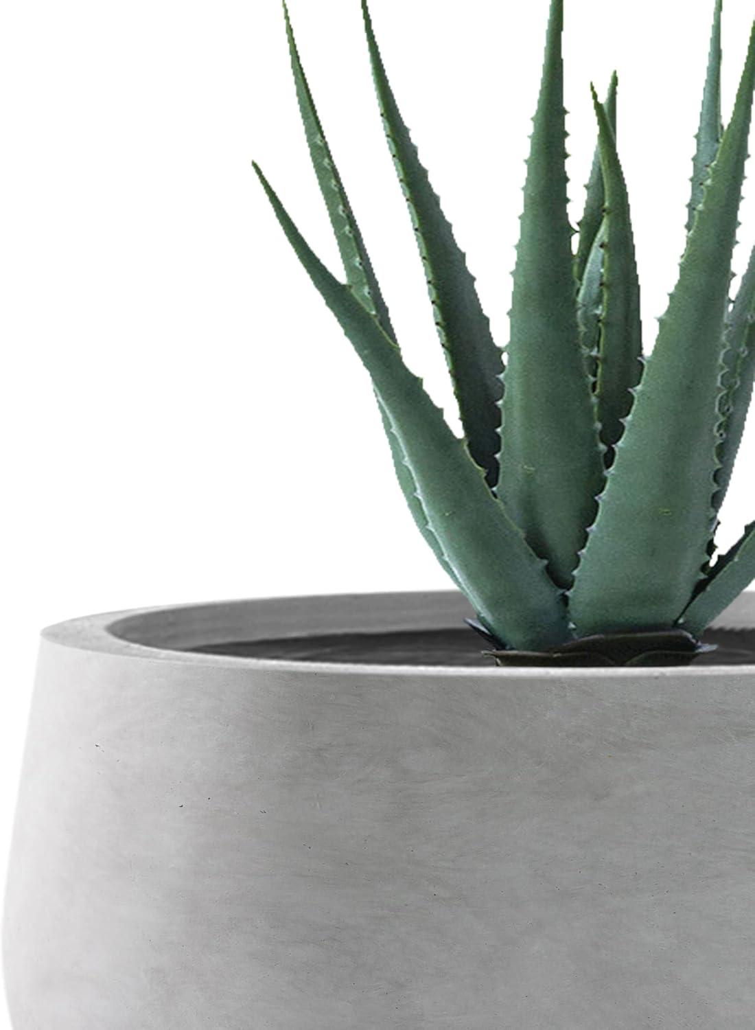 Set of 3 Round Gray Concrete Planters with Drainage