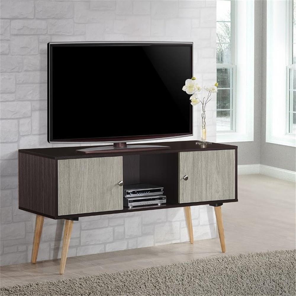 Hodedah 47" Wide 2-Door Wooden Retro Entertainment Center in Chocolate-Gray