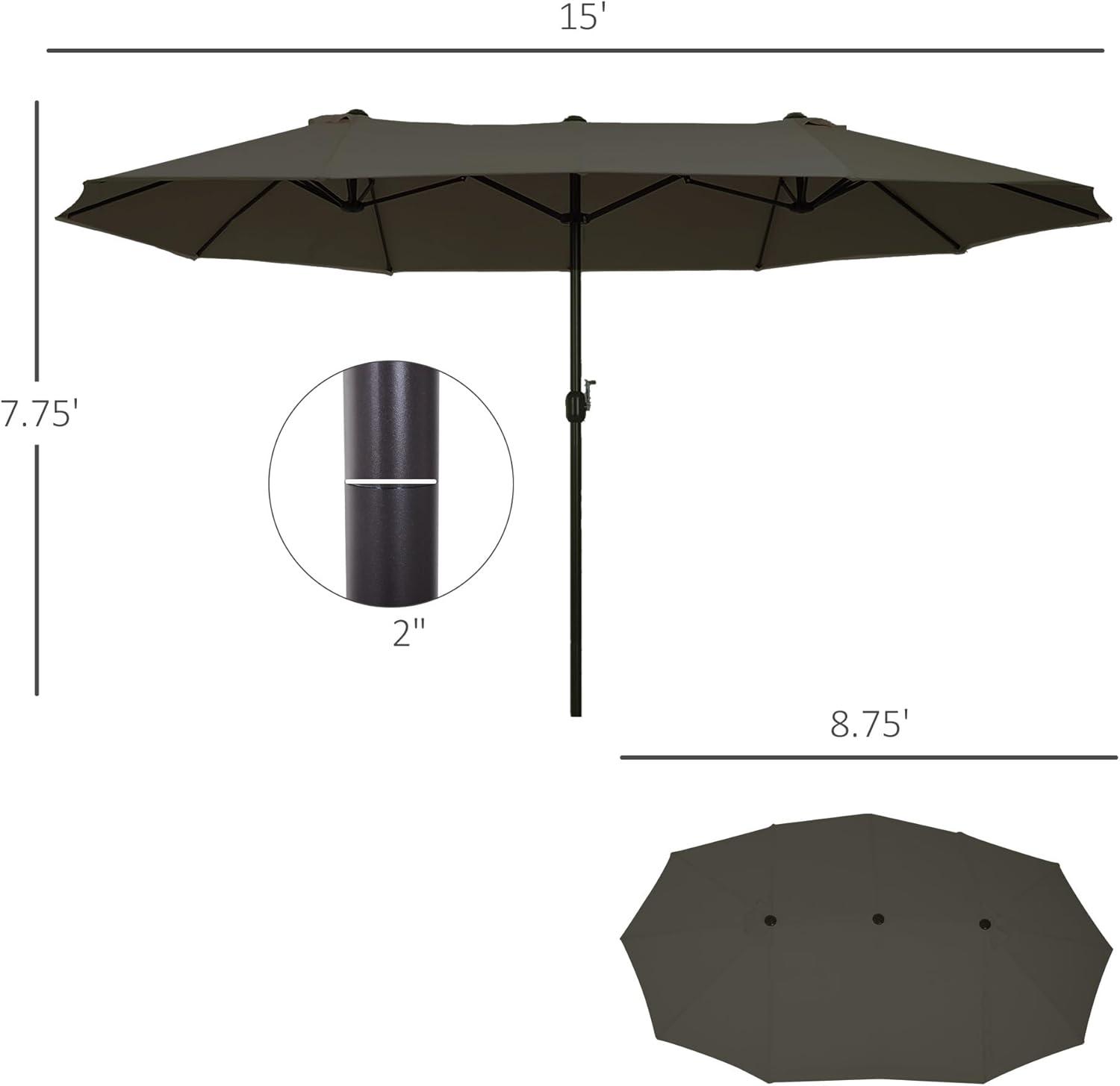 Outsunny 15ft Patio Umbrella Double-Sided Outdoor Market Extra Large Umbrella with Crank Handle for Deck, Lawn, Backyard and Pool