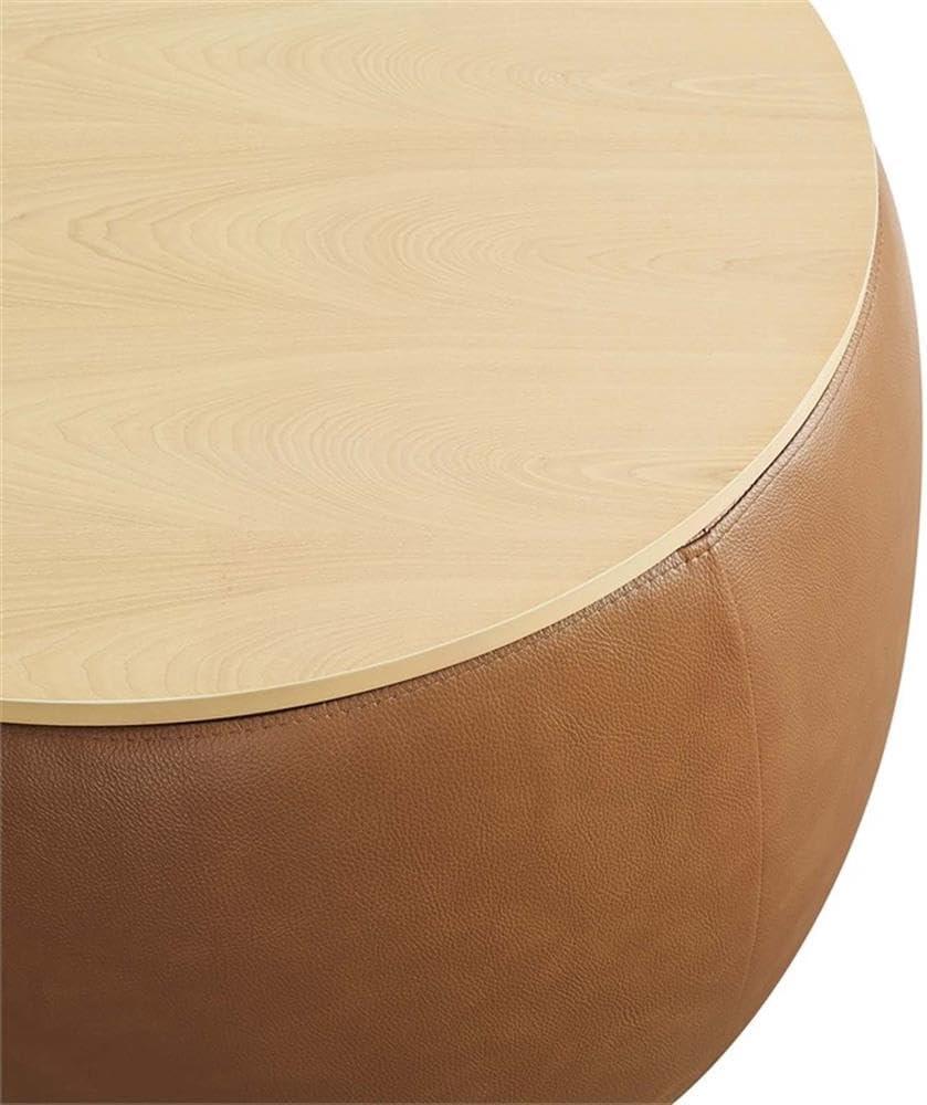 Modway Perla Round Vegan Leather Storage Ottoman in Tan