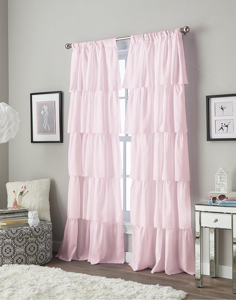 Flounced Polyester Semi Sheer Curtains / Drapes Pair